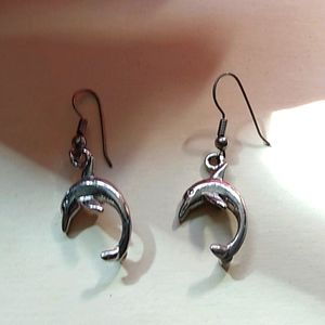Silver tone dolphin earrings